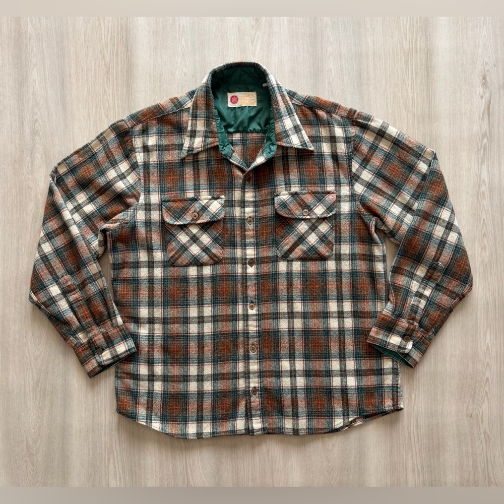 Vintage Sears Kings Road Shirt Flannel Wool Blend Sz M Grunge Western Outdoors